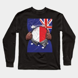 Malta Flag Australian Flag Ripped - Gift for Maltese From Malta Long Sleeve T-Shirt